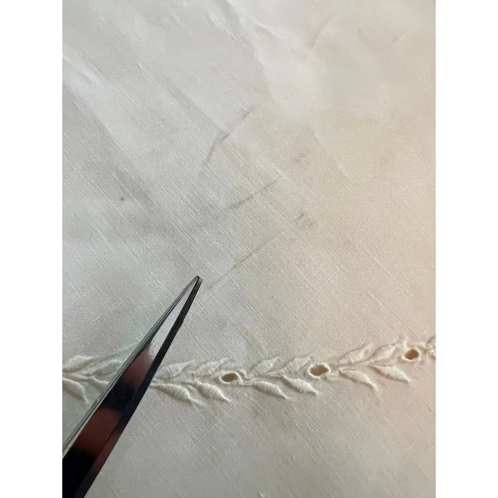 vintage cut thread work embroidery cotton white tablecloth or bed cover